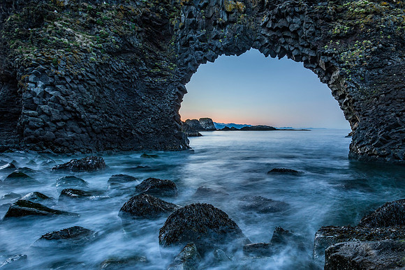 Surf Flowing Through Arch at Arnarstapi, Snaefellsnes Peninsula, Iceland
