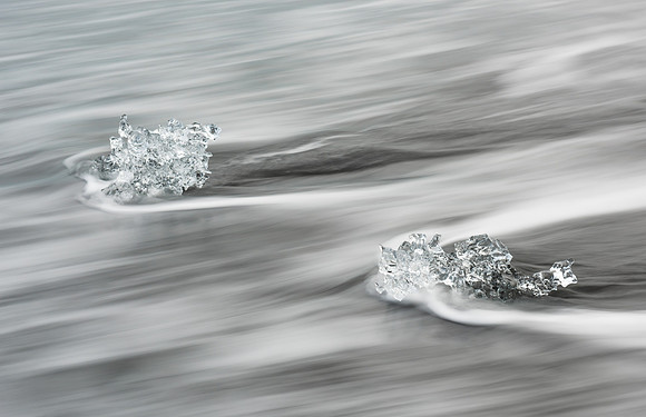 Ice in Surf on Black Sand Beach, Jokulsarlon Glacier Lagoon, Iceland