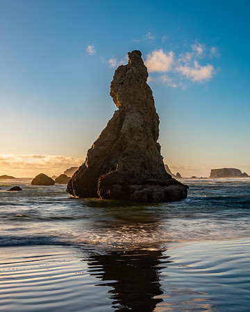 Sea Stack at Sunset on Bandon Beach, Oregon